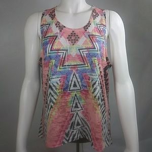 Rebellious One Girls Tank Top Pink Multicolored Aztec Small